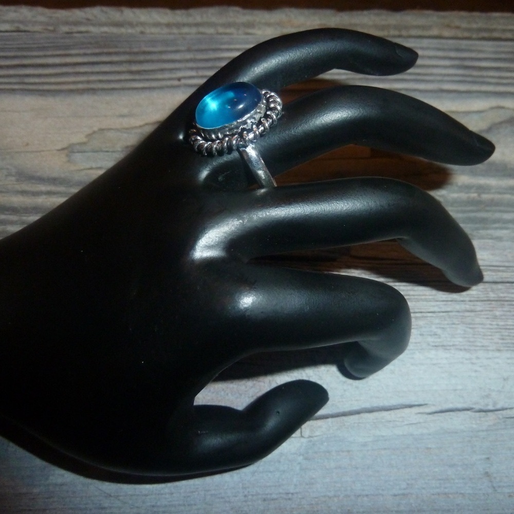 Women's Ring 925 Silver Plated Blue Topaz Size 7